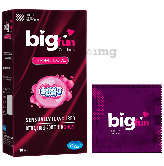 Bigfun Dotted, Ribbed & Contoured Condom Bubblegum