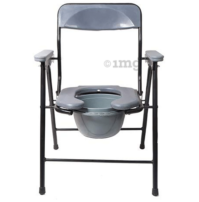 Fidelis Healthcare CC2 Portable Foldable Commode Chair & Bathing Chair with Armrest and Backrest with Pot U Shape