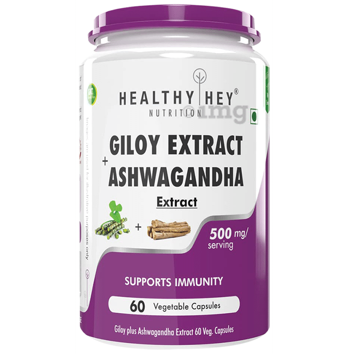 HealthyHey Giloy Extract + Ashwagandha Vegetable Capsule