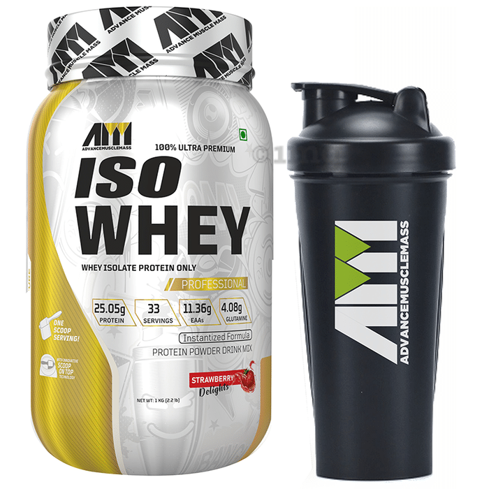 Advance MuscleMass 100% Ultra Premium Iso-Whey Powder Strawberry Delight with Shaker 700ml