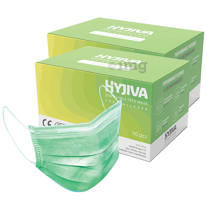 Hyjiva 3 Ply Disposable Face Mask for Children (50 Each) Green