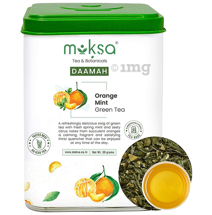 Moksa Daamah Orange Mint Green Tea Biodegradable Pyramid Tea Bag