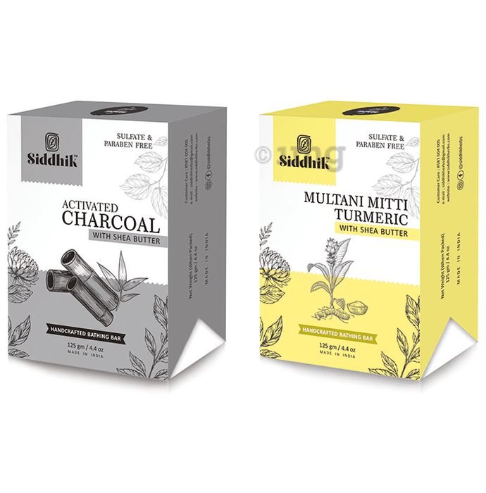 Siddhik Combo Pack of Activated Charcoal And Multani Mitti Turmeric with Shea Butter Soap (125gm Each)