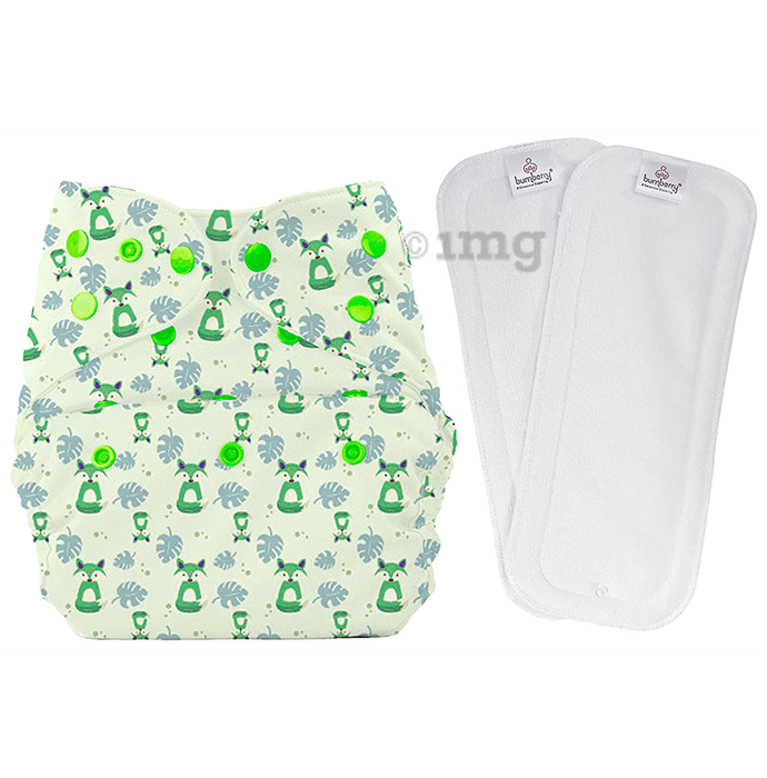 Bumberry Adjustable Reusable Cloth Diaper Cover with 2 Wet Free Insert For Babies Fuzzy Fox