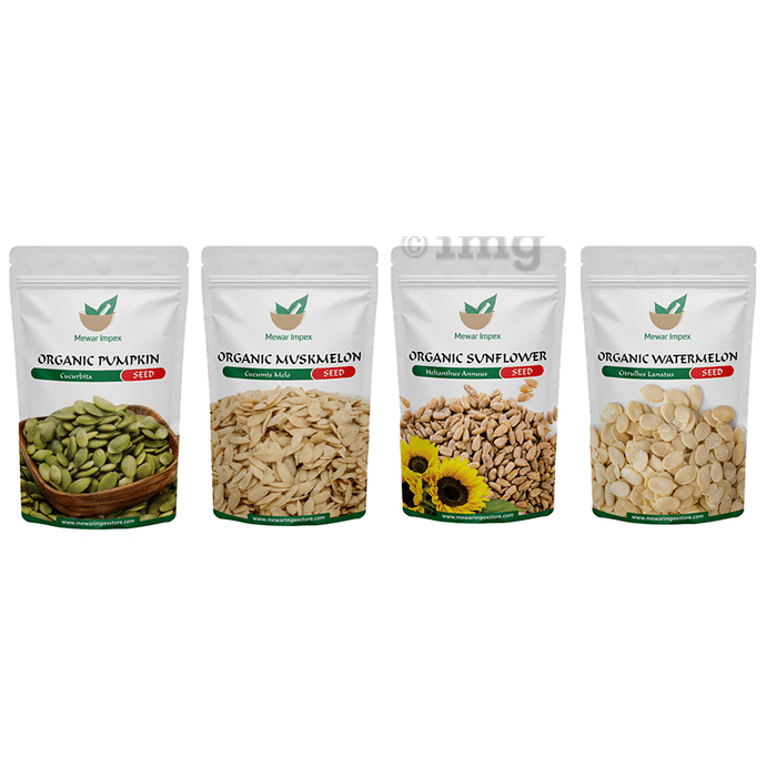 Mewar Impex Combo Pack of Organic Sunflower Seed, Organic Watermelon Seed, Organic Muskmelon Seed & Organic Pumpkin Seed (100gm Each)