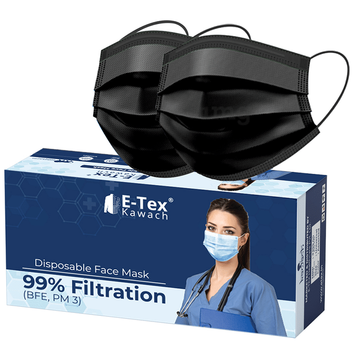E-Tex Kawach 99% Filtration Disposable Face Mask Free Size Black