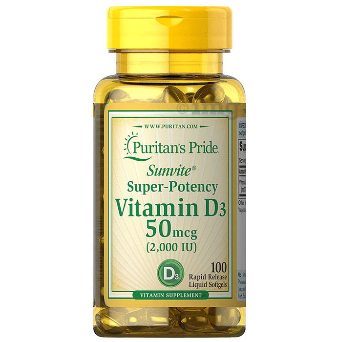 Puritan's Pride Sunvite Super-Potency Vitamin D3 50mcg (2000IU) Rapid Release Liquid Softgel
