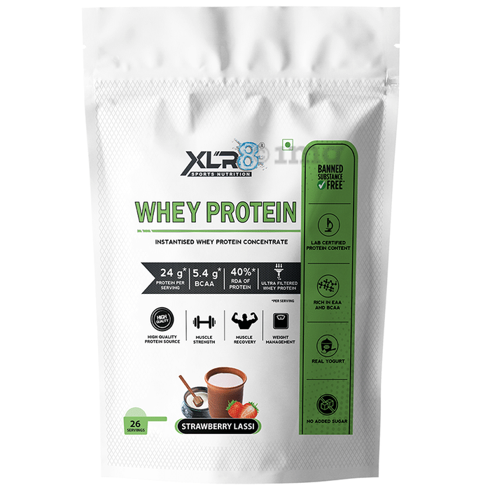 XLR8 Sports Nutrition Whey Protein Instantised Whey Protein Concentrate Strawberry Lassi