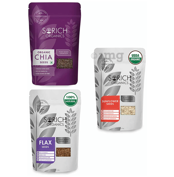 Sorich Organics Combo Pack of Flax, Sunflower and Chia Seeds (200gm Each)