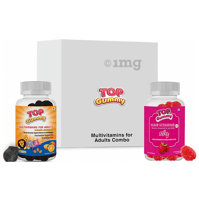 Top Gummy Combo Pack of Multivitamins for Adults Gummies Orange & Hair Vitamins Gummies Strawberry (30 Each)