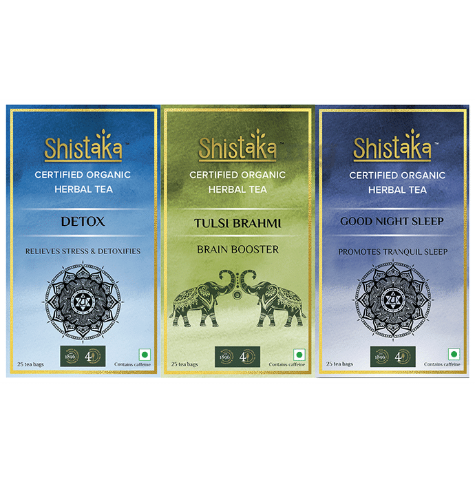 Shistaka Combo Pack of Certified Organic Herbal Tea (1.8gm Each) Detox,Tulsi Brahmi & Good Night Sleep