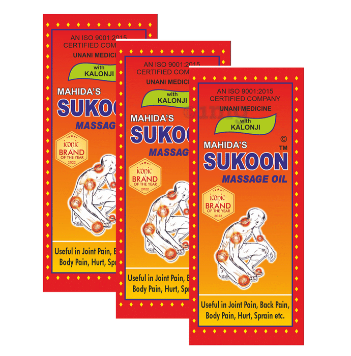 Mahida's Sukoon Massage Oil (Red) | Relieves Joint Pain, Backache, Sprain & Body Pain | (100ml Each)