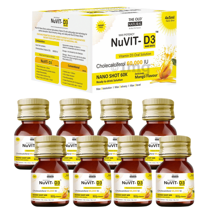 The Old Natural Max Potency Nuvit-D3 Nano Shots (4x5ml Each) Delicious Mango