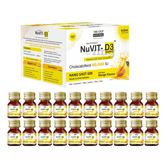 The Old Natural Max Potency Nuvit-D3 Nano Shots (4x5ml Each) Delicious Mango