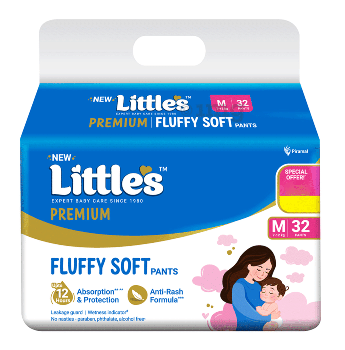 Little's Premium Baby Diaper Pants | Fluffy Soft Pants | Anti Rash - 12Hrs | No Nasties | Medium