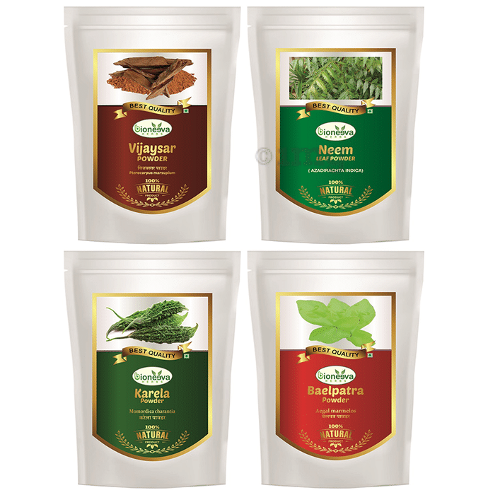 Bioneeva Herbs Combo Pack of Vijaysar Powder, Neem Leaf Powder, Karela Powder & Baelpatra Powder (100gm Each)