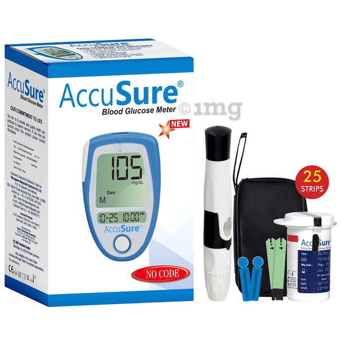 AccuSure Blood Glucose Meter Glucometer with 25 Test Strip