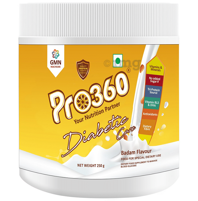 Pro360 Diabetic Nutritional Protein Drink with Vitamin B12, DHA & Minerals | Flavour Real Badam