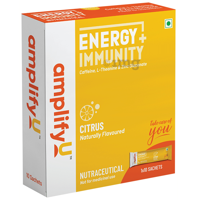 AmplifyU Energy + Immunity Powder 8gm Sachet (10 Each) with Free Sipper Citrus