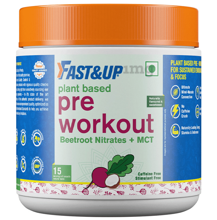 Fast&Up Plant Based Pre Workout with Beetroot Nitrates + MCT, Caffeine Free, Stimulant Free