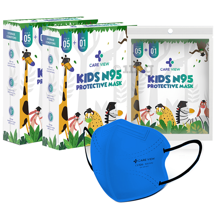 Care View Kids N95 Face Mask with 5 Layered Filtration DRDO SITRA BIS ISI Certified Mask Blue