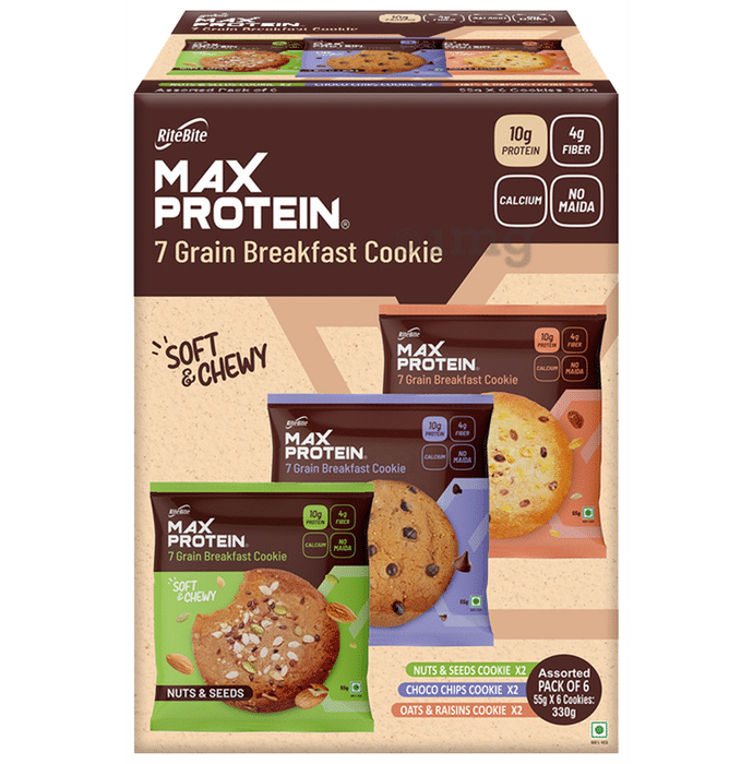 RiteBite Max Protein Cookie with 10g Protein and 4g Fiber (55gm Each) Assorted