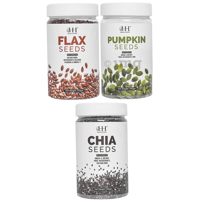 Healthy & Hygiene Combo Pack of Chia Seed 200gm, Flax Seed 190gm & Pumpkin Seed 190gm
