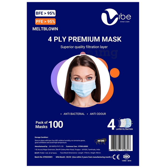 Vibe 4 Ply Premium Mask Blue