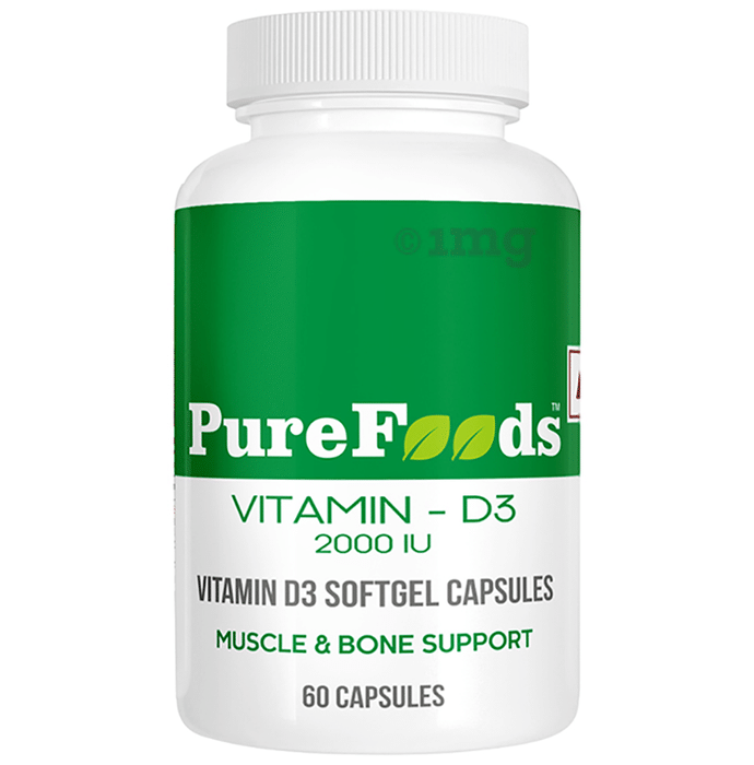 PureFoods Vitamin-D3 2000IU Softgel Capsule Gluten Free