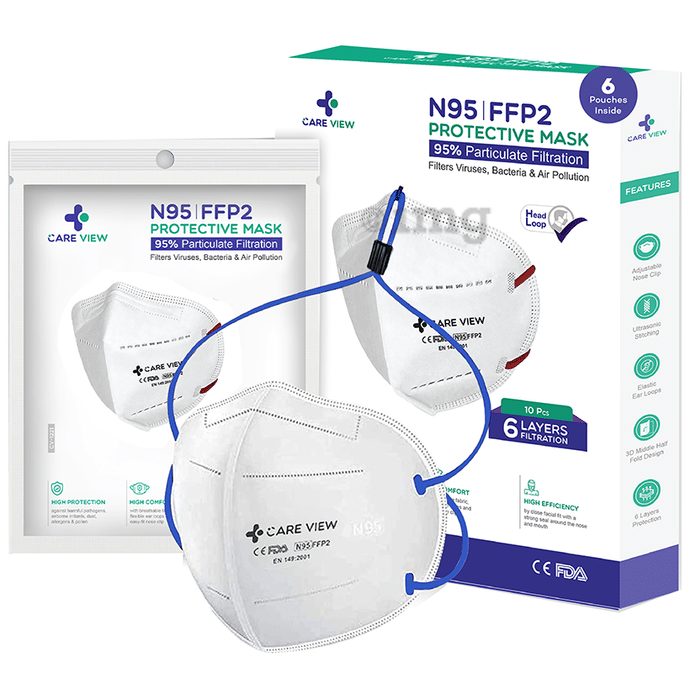 Care View CV1221H N95 FFP2 Certified Headloop with 6 Layers Filtration Protective Mask Universal White
