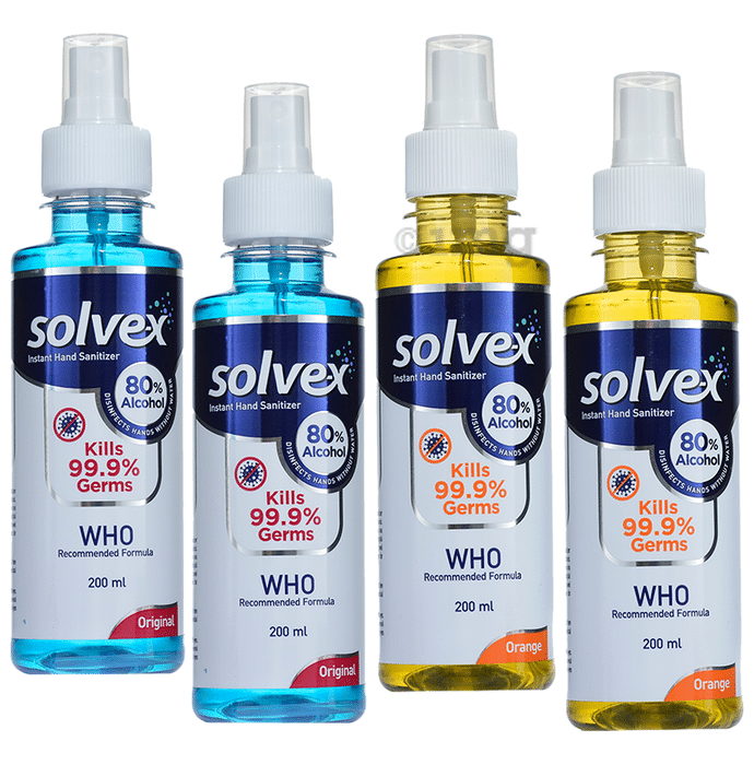 Solvex Instant Hand Sanitizer Spray 80% Alcohol (200ml Each) 2 Original & 2 Orange