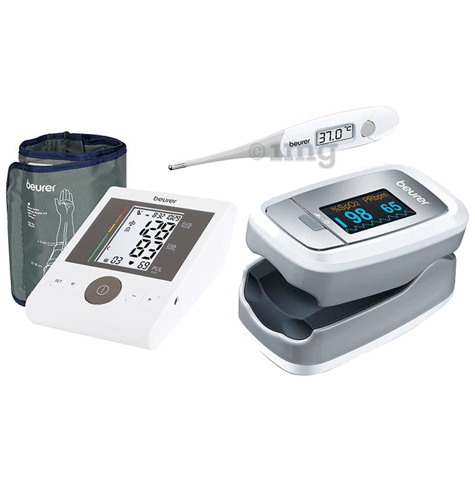 Beurer Combo Pack of BM 28 Blood Pressure Monitor without Adaptor, FT 09 Thermometer & PO 30 Oximeter