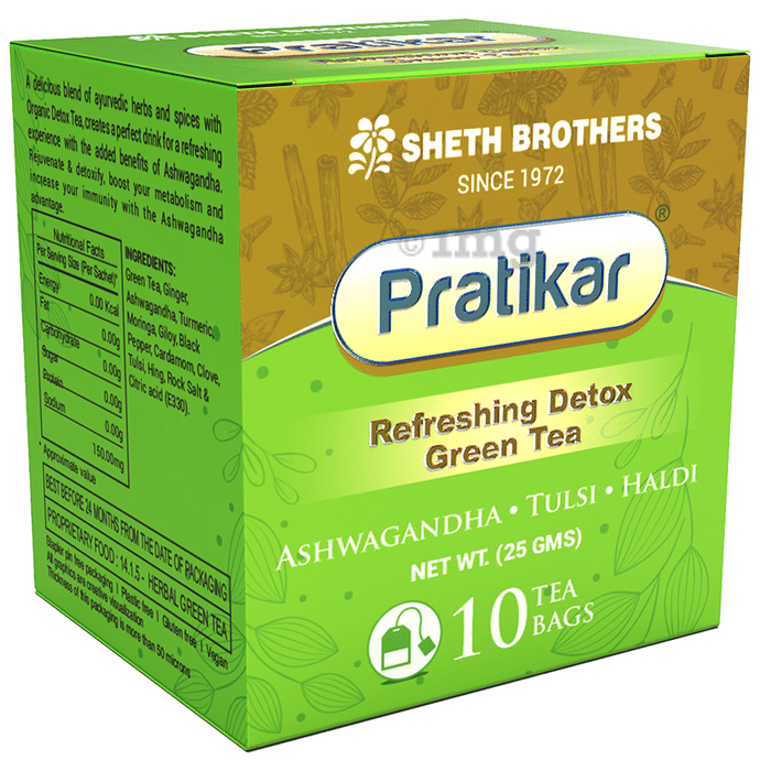 Pratikar Refreshing Detox Green Tea Bag with Ashwagandha, Tulsi & Haldi