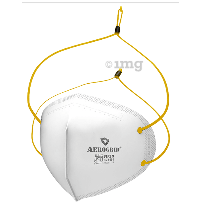 Aerogrid FFP2 BIS Certified 5 Layer N95 Mask White with Adjustable Yellow Head Loop