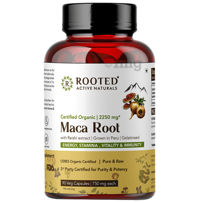 Rooted Active Naturals Certified Organic Maca Root with Reishi Extract 2250mg Veg Capsule