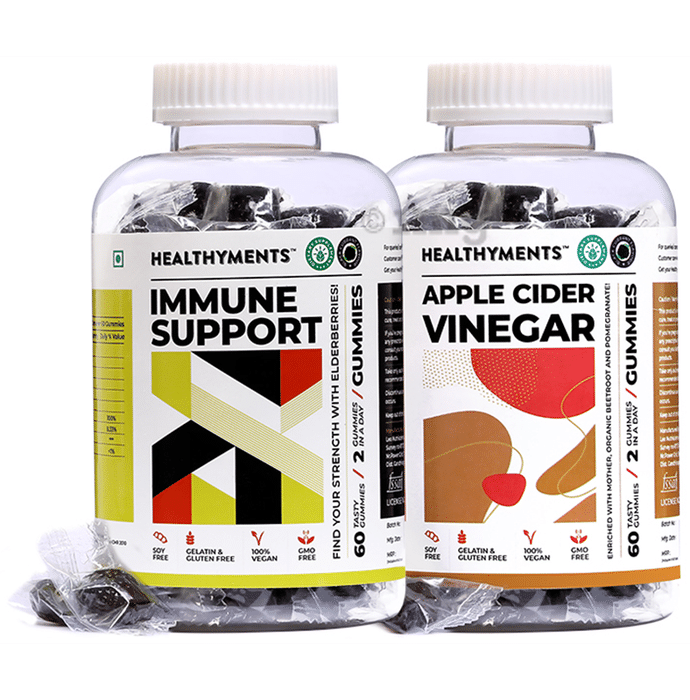Healthyments Immunity Support & Detox Combo Pack of  Immune Support Gummies Black Currant & Apple Cider Vinegar Gummies Black Currant (60 Each)