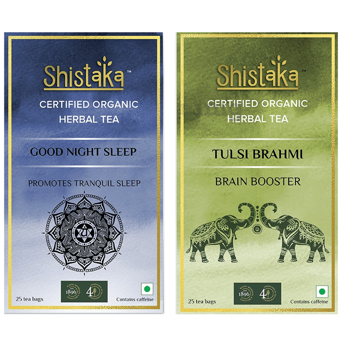 Shistaka Combo Pack of Certified Organic Herbal Tea (1.8gm Each) Good Night Sleep & Tulsi Brahmi
