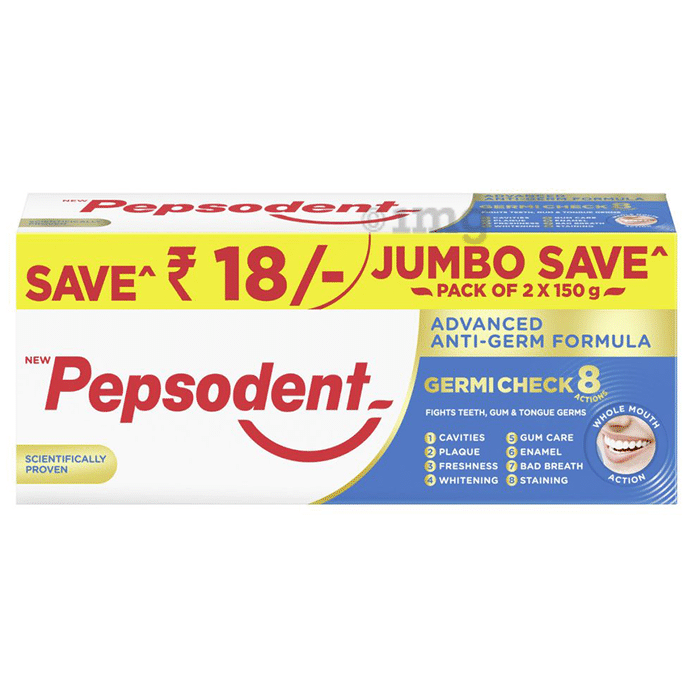 Pepsodent Germi Check 8 Actions Jumbo Save Toothpaste (150gm Each)