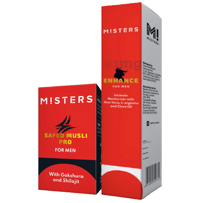 Misters Combo Pack of Safed Musli Pro for Men Capsule (30) & Enhance for Men Intimate Moisturizer (50gm)