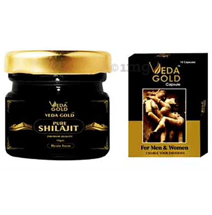 Veda Gold Combo Pack of Pure Shilajit Resin Form 15gm & Capsule (10 Each)