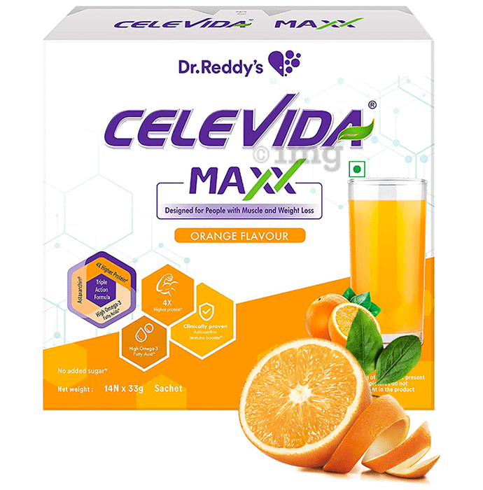 Dr Reddy's Celevida Maxx Sachet for Muscles & Weight Loss | Flavour Orange