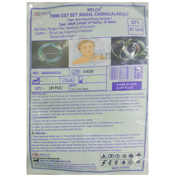Welco Twin Oxy Set (Nasal Cannula) Adult 2m