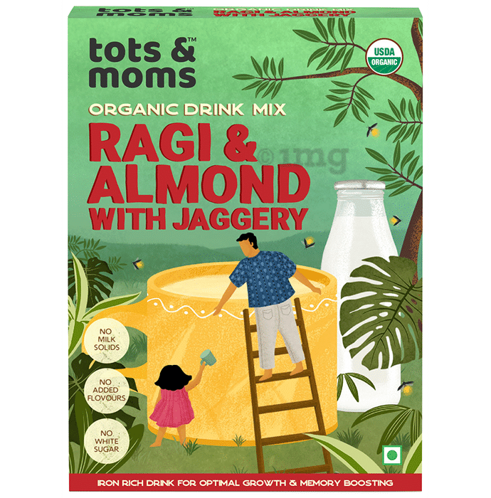 Tots and Moms Organic Drink Mix 1 Year+ Ragi & Almond with Jaggery