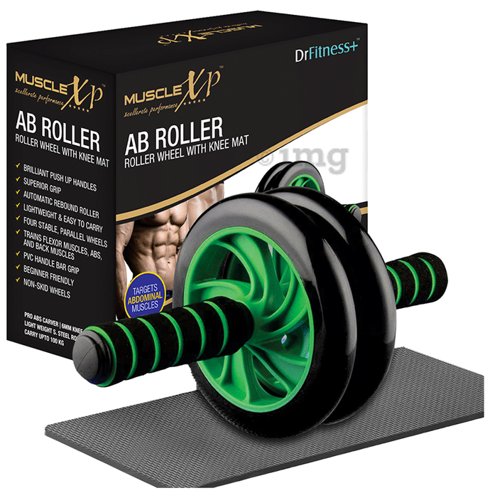 MuscleXP Dr Fitness+ AB Roller Wheel With Knee Mat Black and Green
