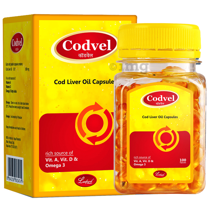 Leeford Codvel Cod Liver Oil Capsule | With Vitamin A, Vitamin D & Omega 3 for Brain Health
