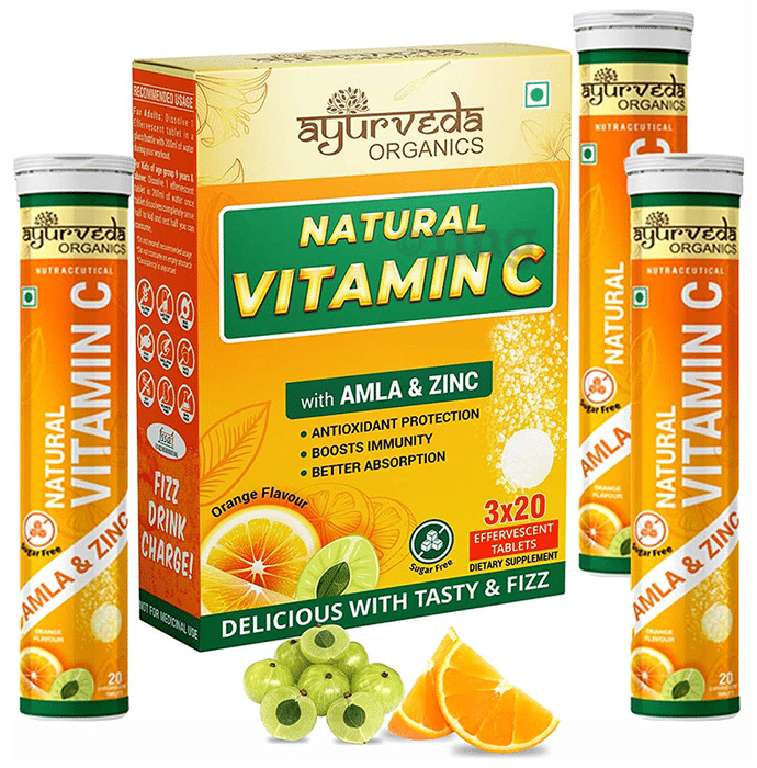Ayurveda Organics Natural Vitamin C Effervescent Tablet (20 Each) Orange