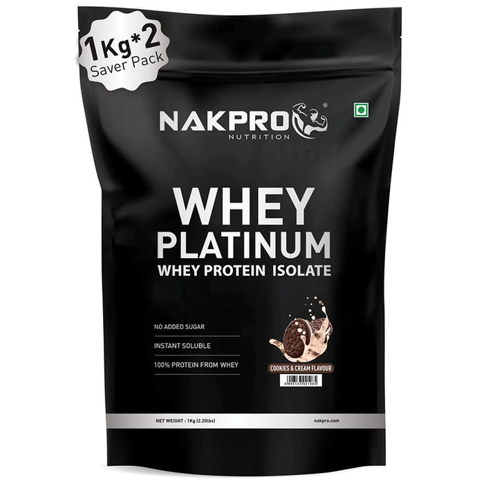 Nakpro Nutrition Whey Platinum Whey Protein Isolate (1kg Each) Cookies & Cream