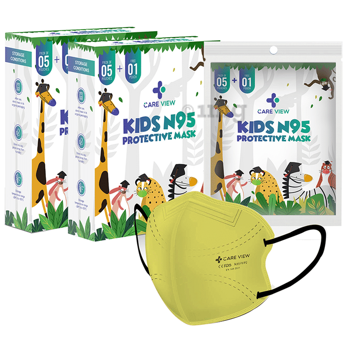 Care View Kids N95 Face Mask with 5 Layered Filtration DRDO SITRA BIS ISI Certified Mask Yellow