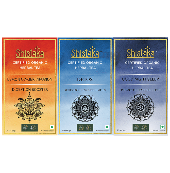 Shistaka Combo Pack of Certified Organic Herbal Tea (1.8gm Each) Lemon Ginger Infusion,Detox & Good Night Sleep