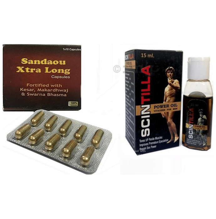 Cackle's Combo Pack of Sandaou Xtra Long 10 Capsule and Scintilla Power Oil 15ml